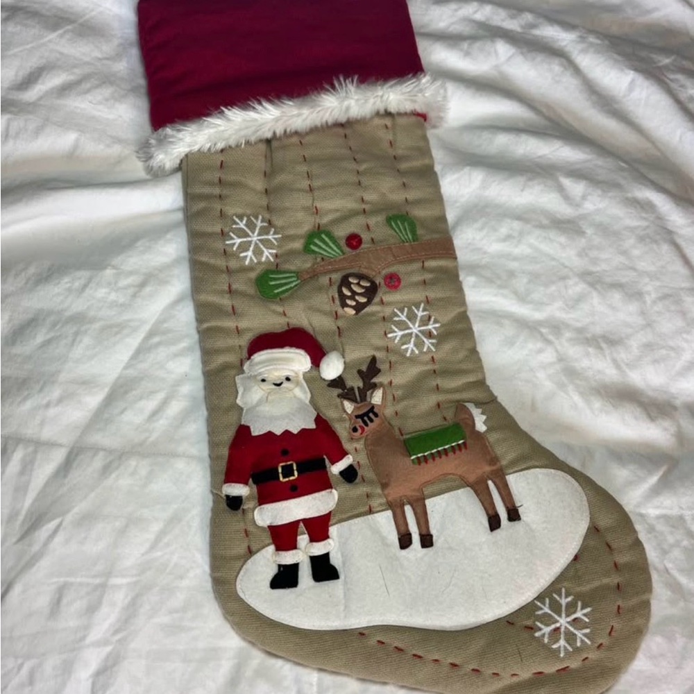 Pottery Barn Kids Red and Tan Holiday Stocking